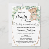 Greenery Gold Bear Baby Dusche Bearly wait Baby Einladung (Vorderseite)