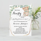 Greenery Gold Bear Baby Dusche Bearly wait Baby Einladung (Stehend Vorderseite)