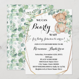 Greenery Gold Bear Baby Dusche Bearly wait Baby Einladung