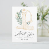 Greenery Gold Berries Wedding Dress Brautparty Dankeskarte (Stehend Vorderseite)