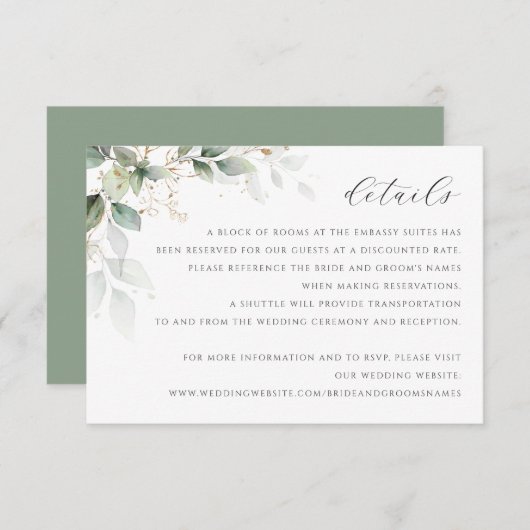 Greenery Gold Blätter Aquarell Moderne Details Einladung (Vorne/Hinten)