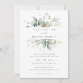 Greenery Gold Blätter Aquarellfolie Moderne Einladung (Vorderseite)