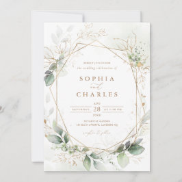 Greenery Gold Blätter Geometric Wedding Einladung