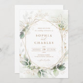 Greenery Gold Blätter Geometric Wedding Einladung (Vorne/Hinten)
