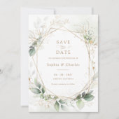 Greenery Gold Blätter Geometric Wedding Rett Date Einladung (Vorderseite)