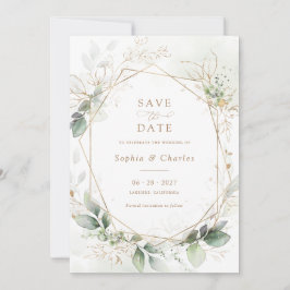 Greenery Gold Blätter Geometric Wedding Rett Date Einladung
