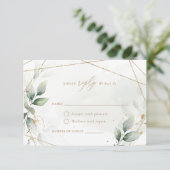 Greenery Gold Blätter Geometric Wedding RSVP Einladung (Stehend Vorderseite)