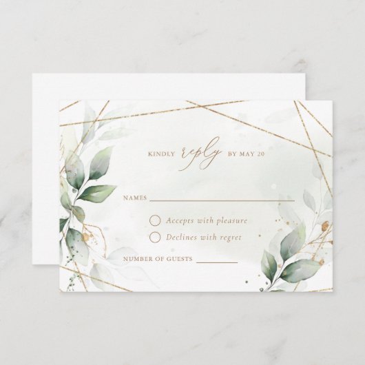 Greenery Gold Blätter Geometric Wedding RSVP Einladung (Vorne/Hinten)