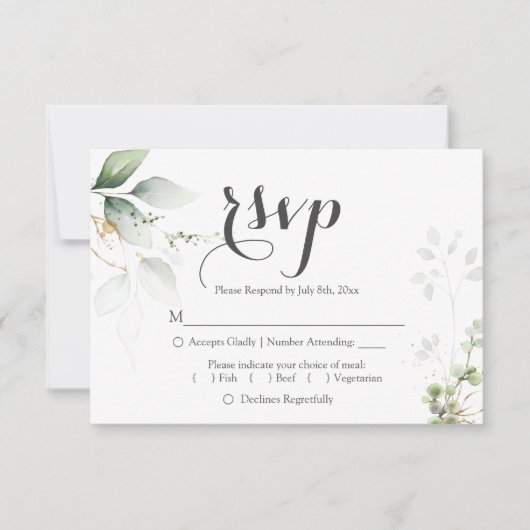 Greenery Gold Blätter Hochzeitsempfang UAWG RSVP Karte (Vorderseite)