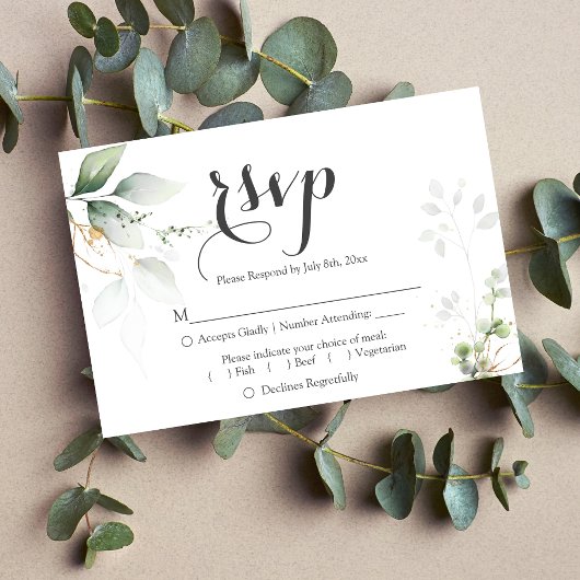 Greenery Gold Blätter Hochzeitsempfang UAWG RSVP Karte