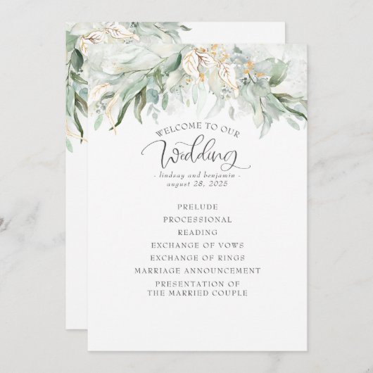 Greenery Gold Blätter Hochzeitsprogramm Programm (Vorne/Hinten)