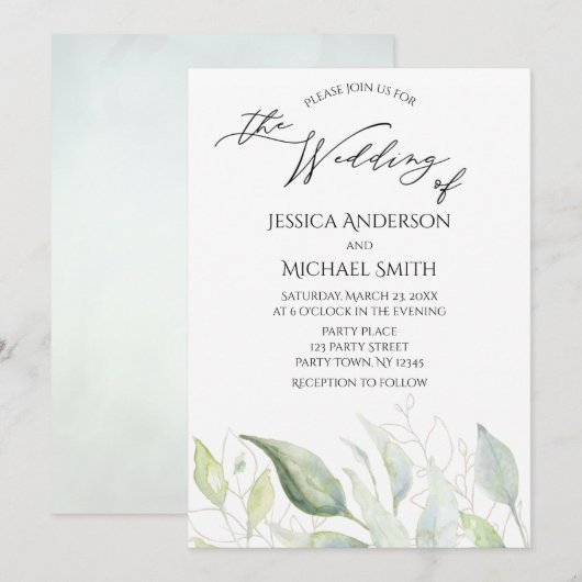 Greenery Gold Botanical Blätter Wedding Card Einladung (Vorne/Hinten)