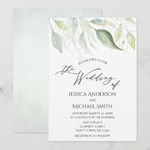 Greenery Gold Botanical Blätter Wedding Card Einladung