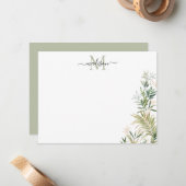 Greenery Gold Botanische Rustikale Foliage Monogra Mitteilungskarte (Vorderseite/Rückseite Beispiel)