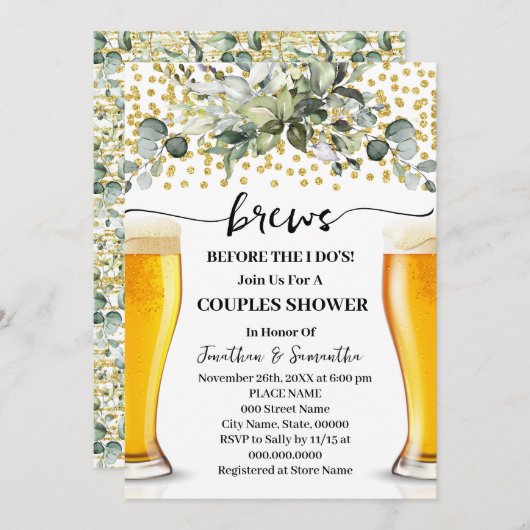 Greenery Gold Brews bevor ich Paare Dusche Einladung (Vorne/Hinten)