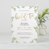 Greenery & Gold Bridal Tee Einladung (Stehend Vorderseite)