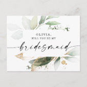 Greenery Gold Bridesmaid Vorschlag Card Postkarte (Vorderseite)