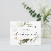 Greenery Gold Bridesmaid Vorschlag Card Postkarte (Stehend Vorderseite)
