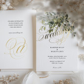 Greenery Gold Calligraphy Wedding Elegante Script Folieneinladung