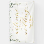 Greenery Gold Calligraphy White Willkommen bei Hoc Banner (Vertikal)