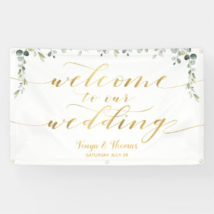 Greenery Gold Calligraphy White Willkommen bei Hoc Banner