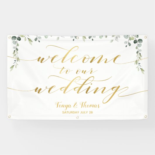 Greenery Gold Calligraphy White Willkommen bei Hoc Banner (Horizontal)