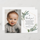 Greenery Gold Cross Foto Taufe Vielen Dank Karten (Vorne/Hinten)