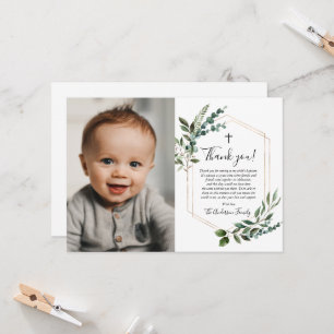 Greenery Gold Cross Foto Taufe Vielen Dank Karten