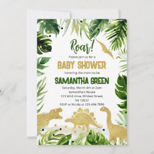 Greenery Gold Dinosaur Baby Shower Einladung