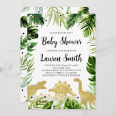 Greenery Gold Dinosaur Babydusche Einladung (Vorne/Hinten)