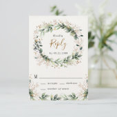 Greenery Gold Elegant Watercolor Boho Leaf Wedding RSVP Karte (Stehend Vorderseite)