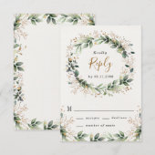 Greenery Gold Elegant Watercolor Boho Leaf Wedding RSVP Karte (Vorne/Hinten)