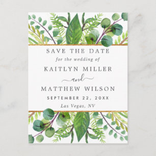 Greenery & Gold Elegante Hochzeit Save the Date Ankündigungspostkarte