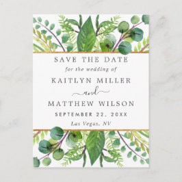 Greenery & Gold Elegante Hochzeit Save the Date Ankündigungspostkarte