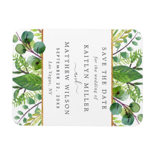 Greenery & Gold Elegante Hochzeit Save the Date Magnet (Horizontal)