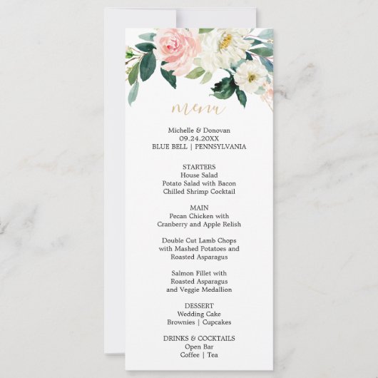 Greenery Gold Elegante Speisekarte Einladung (Vorderseite)