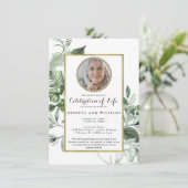 Greenery Gold Elegantes Foto Einladung (Stehend Vorderseite)