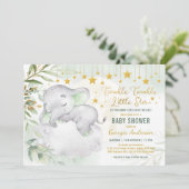 Greenery Gold Elephant Moon Stars Baby Dusche Einladung (Stehend Vorderseite)