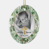 Greenery Gold Eucalyptus Baby Baptism Foto Keramik Ornament (Rechts)