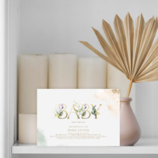 Greenery Gold Eucalyptus Baby Dusche Einladung