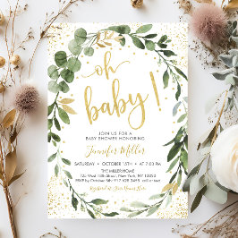 Greenery & Gold Eucalyptus Baby Shower Einladung