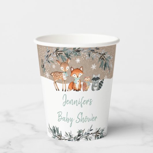 Greenery Gold Eucalyptus Baby Shower Paper Cups Pappbecher (Rückseite)
