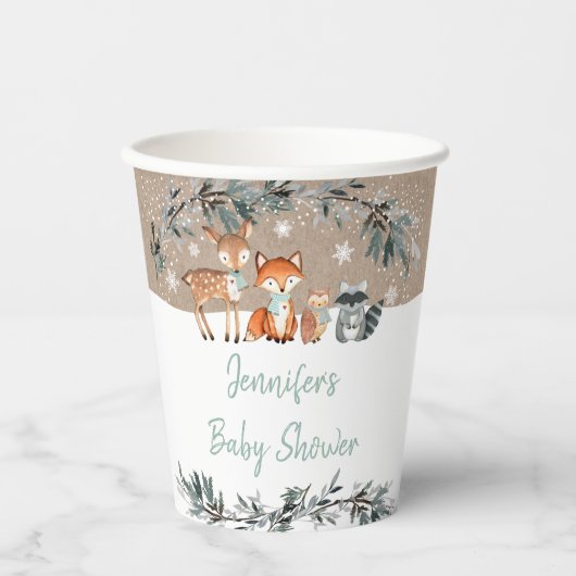 Greenery Gold Eucalyptus Baby Shower Paper Cups Pappbecher (Vorderseite)