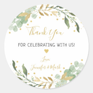 Greenery Gold Eucalyptus Baby Shower Vielen Dank Runder Aufkleber