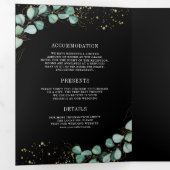 Greenery Gold Eucalyptus Black QR Code Wedding Dreifach Gefaltete Einladung (Innen Erste Seite)