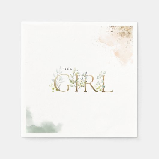 Greenery Gold Eucalyptus Es ist eine Girl Baby Dus Serviette (Vorderseite)