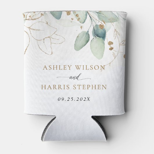 Greenery Gold Eucalyptus Rustic Wedding Dosenkühler (Vorderseite)