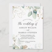 Greenery Gold Eucalyptus Rustic Wedding Einladung (Vorderseite)