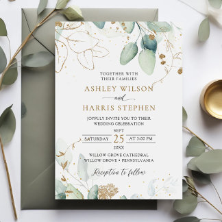 Greenery Gold Eucalyptus Rustic Wedding Einladung