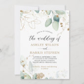 Greenery Gold Eucalyptus Rustic Wedding Einladung (Vorderseite)